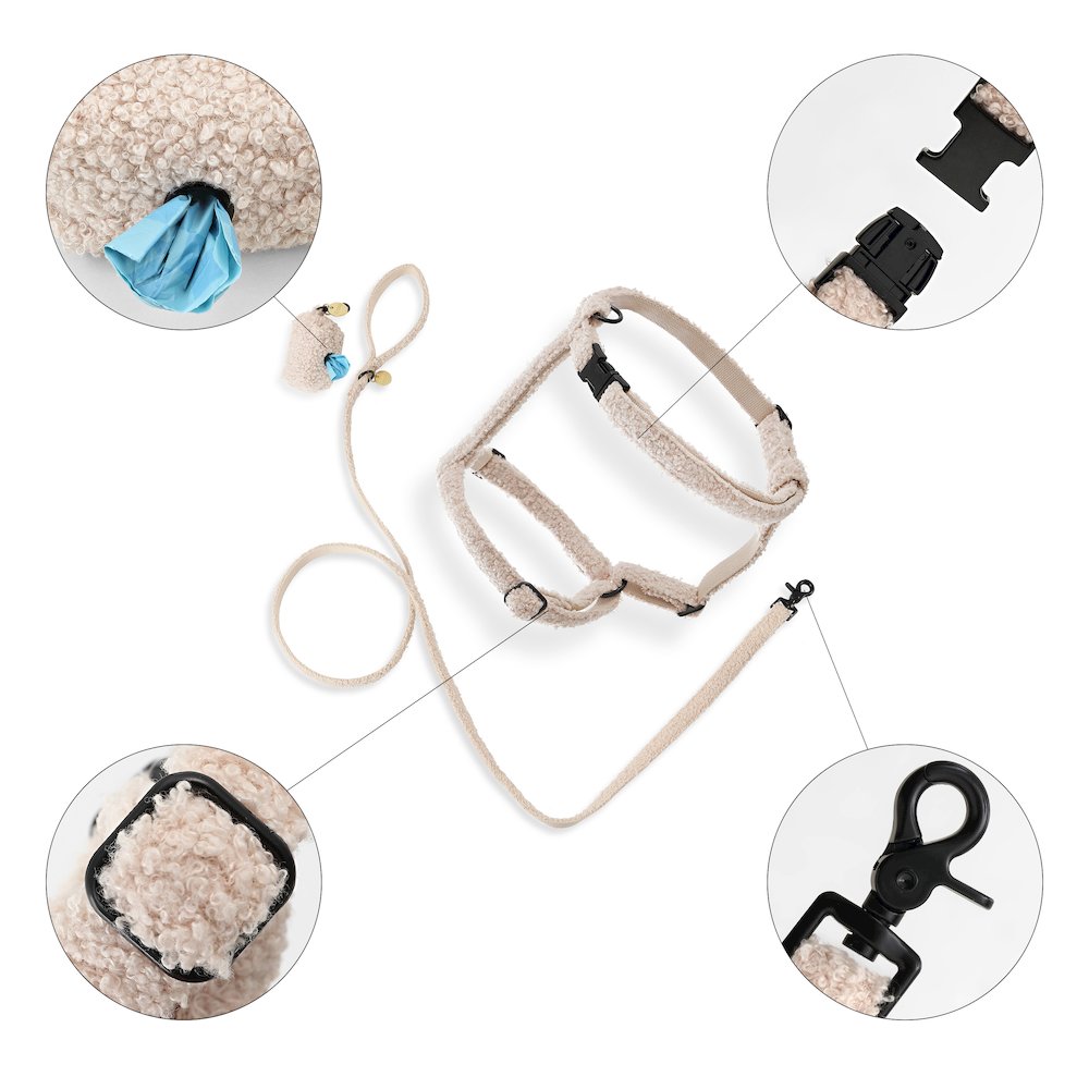 Teddy  Bouclé Adjustable H Harness and Leash Walk Set with Poop Bag Pouch