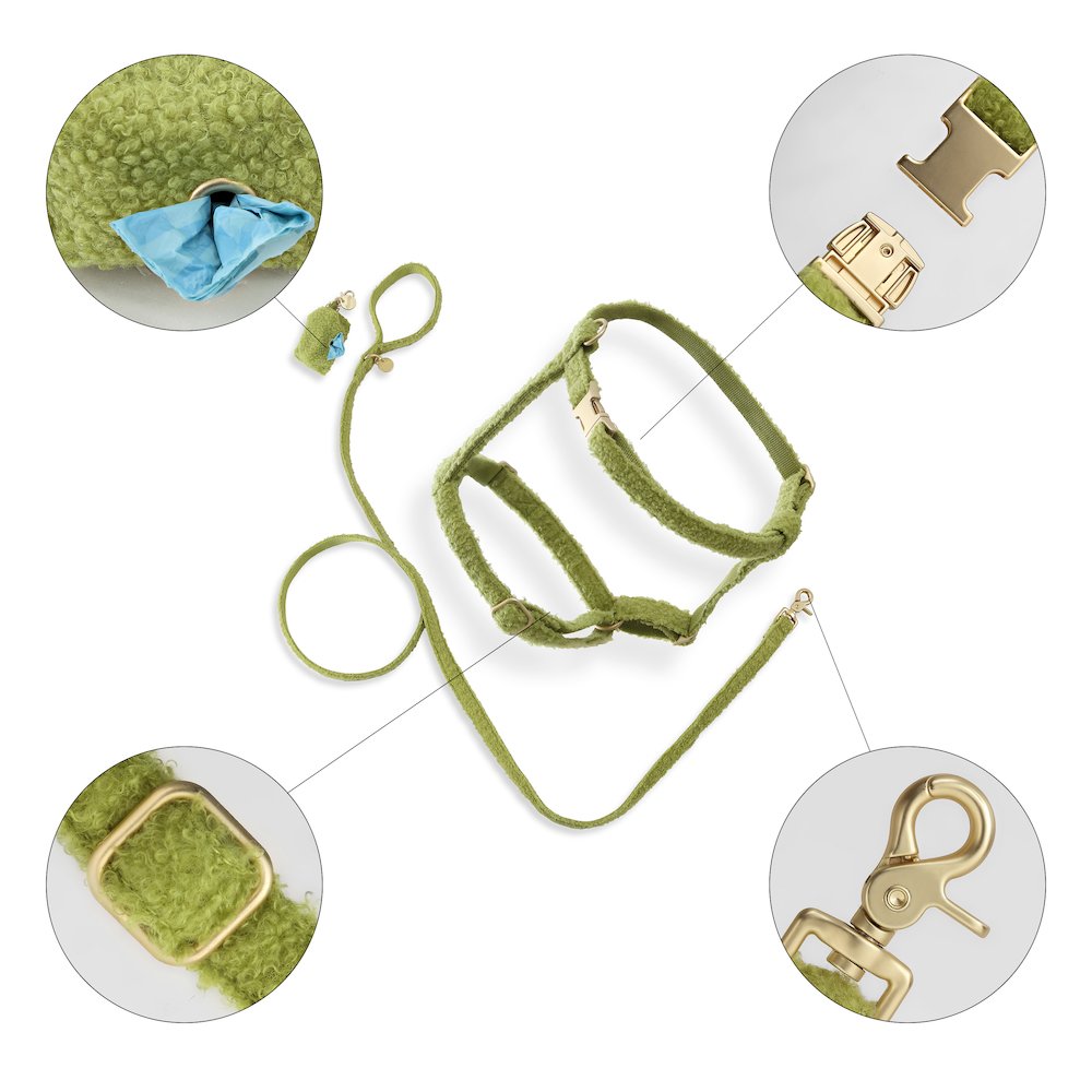 Teddy  Bouclé Adjustable H Harness and Leash Walk Set with Poop Bag Pouch