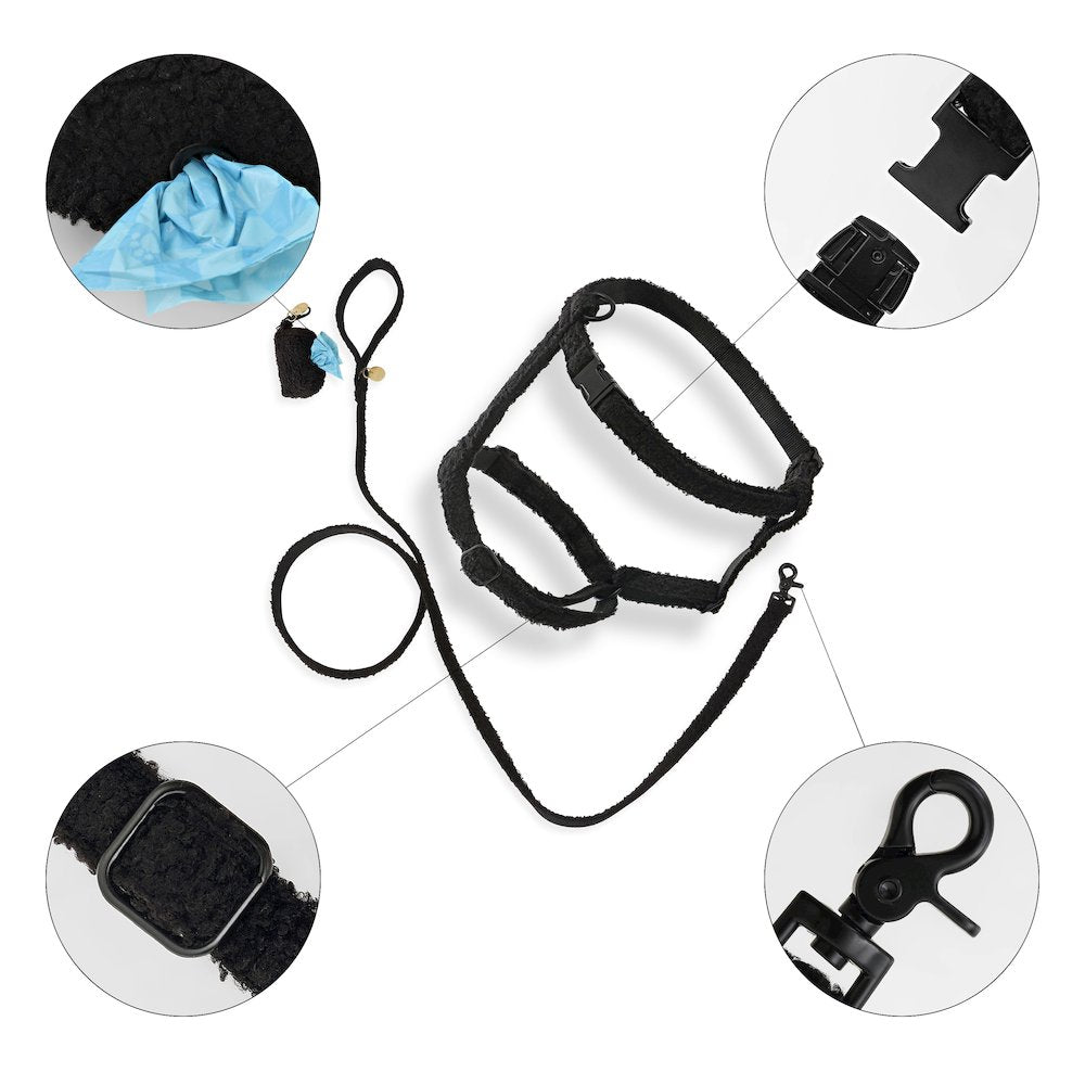 Teddy  Bouclé Adjustable H Harness and Leash Walk Set with Poop Bag Pouch