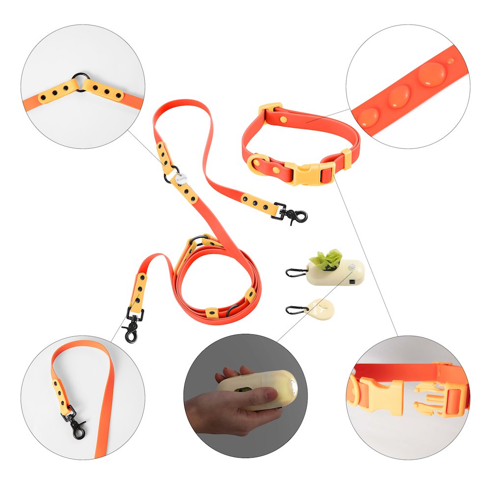 Adjustable 6-in-1 Waterproof Hands-Free Leash and Collar with LED Flashlight