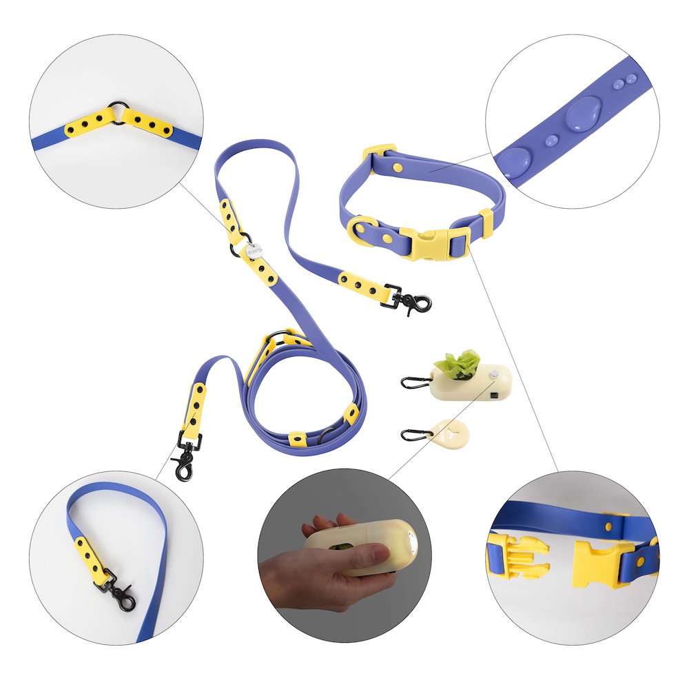 Adjustable 6-in-1 Waterproof Hands-Free Leash and Collar with LED Flashlight