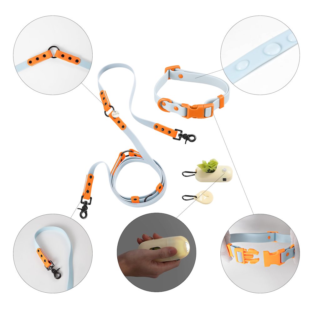 Adjustable 6-in-1 Waterproof Hands-Free Leash and Collar with LED Flashlight