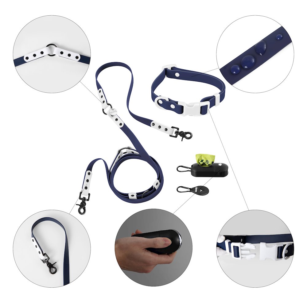 Adjustable 6-in-1 Waterproof Hands-Free Leash and Collar with LED Flashlight
