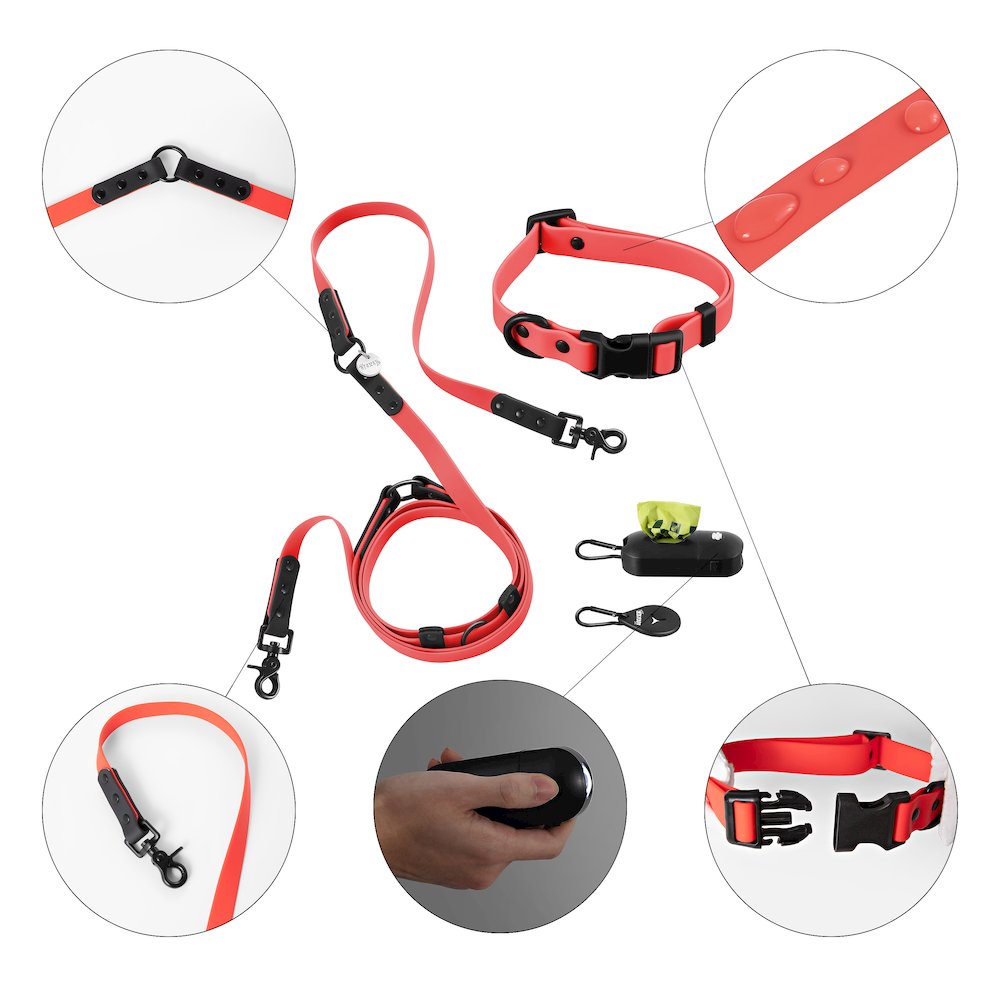 Adjustable 6-in-1 Waterproof Hands-Free Leash and Collar with LED Flashlight