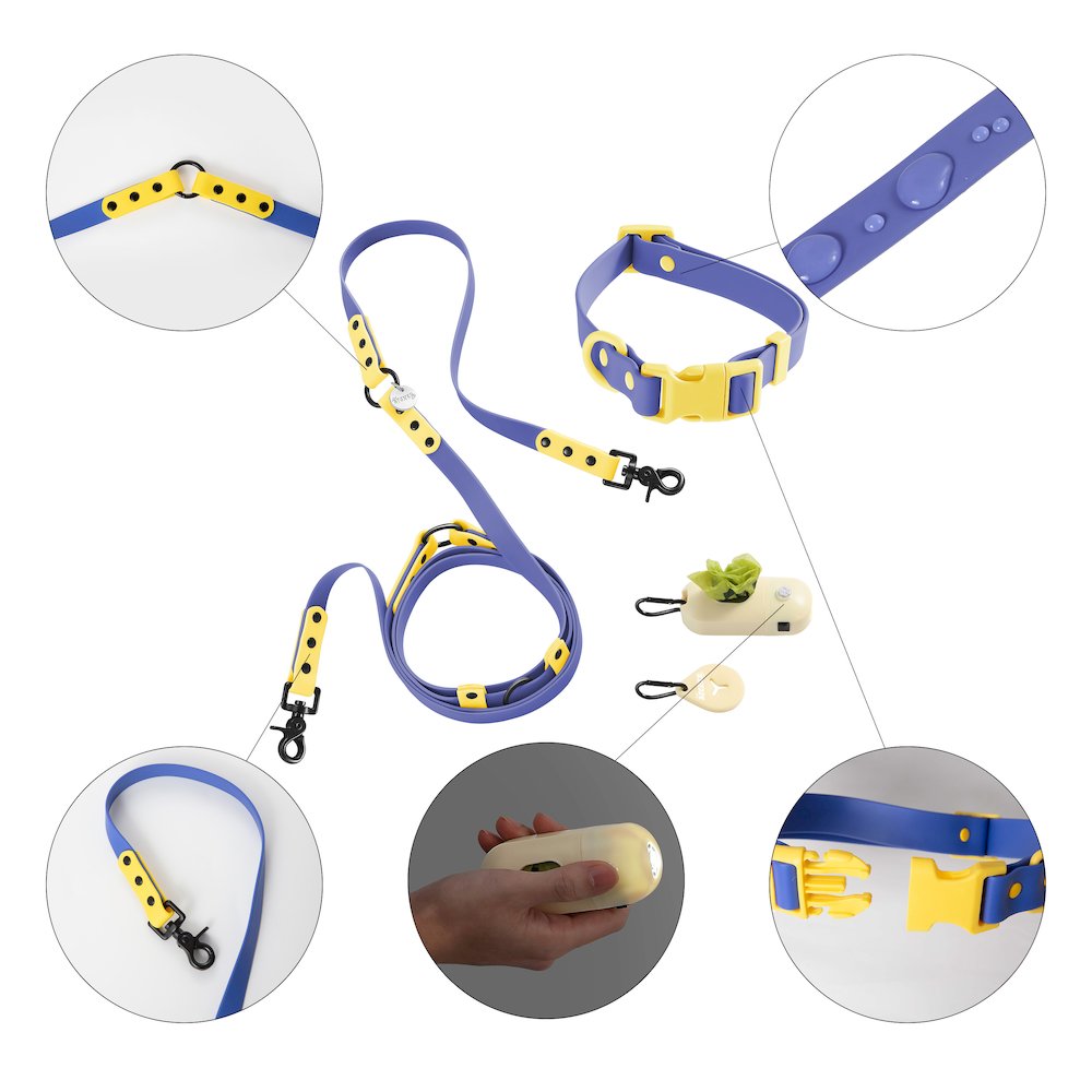 Adjustable 6-in-1 Waterproof Hands-Free Leash and Collar with LED Flashlight