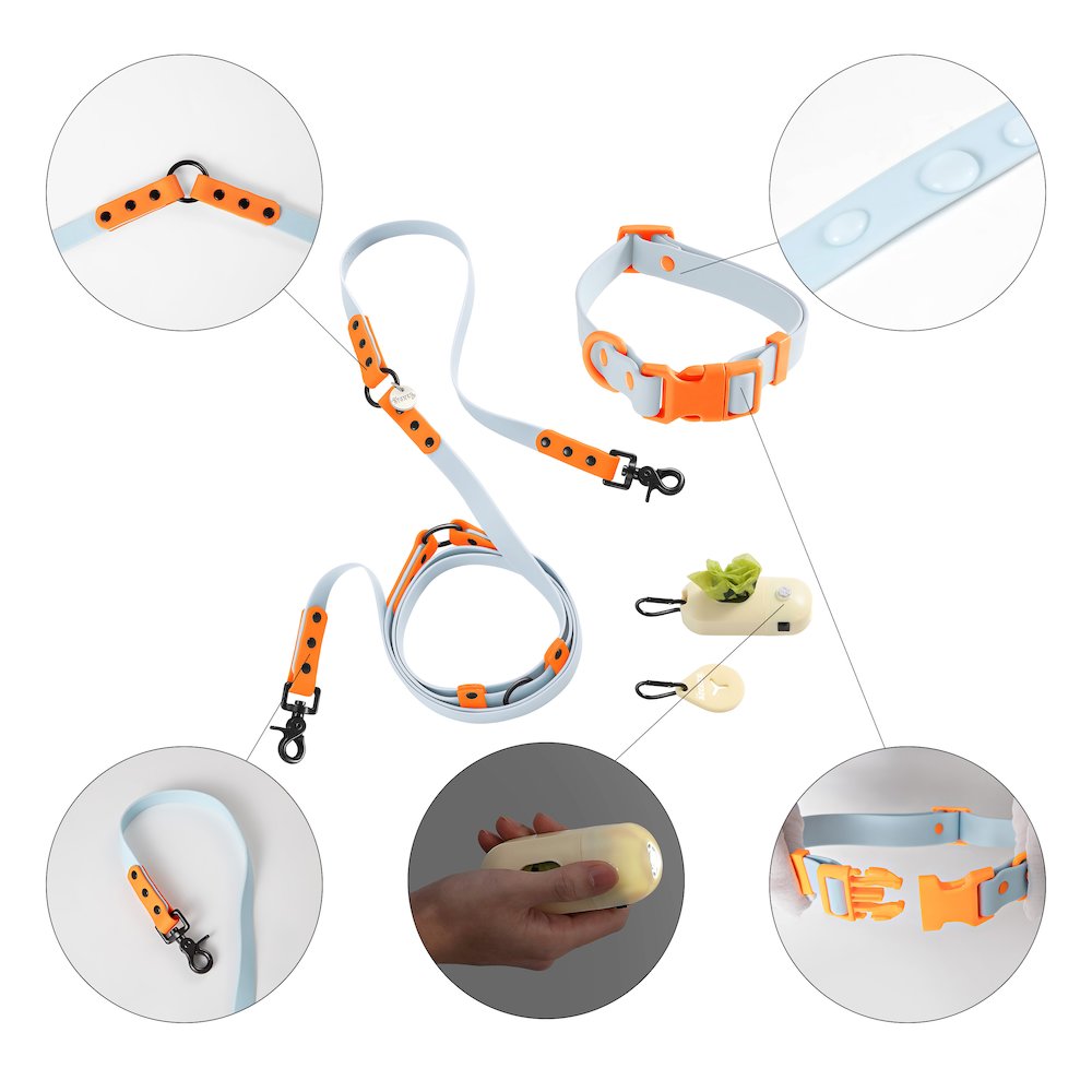 Adjustable 6-in-1 Waterproof Hands-Free Leash and Collar with LED Flashlight