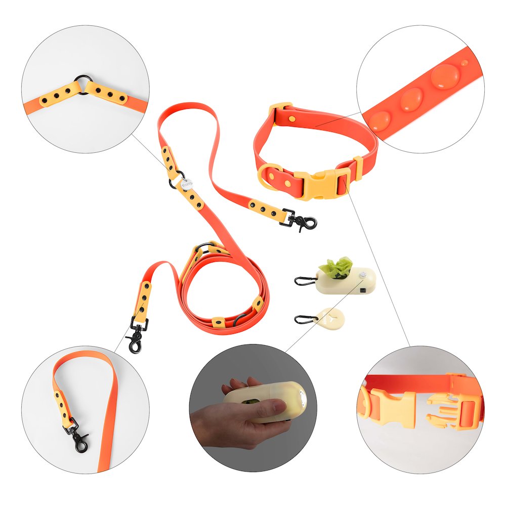 Adjustable 6-in-1 Waterproof Hands-Free Leash and Collar with LED Flashlight