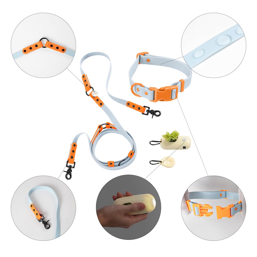 Adjustable 6-in-1 Waterproof Hands-Free Leash and Collar with LED Flashlight