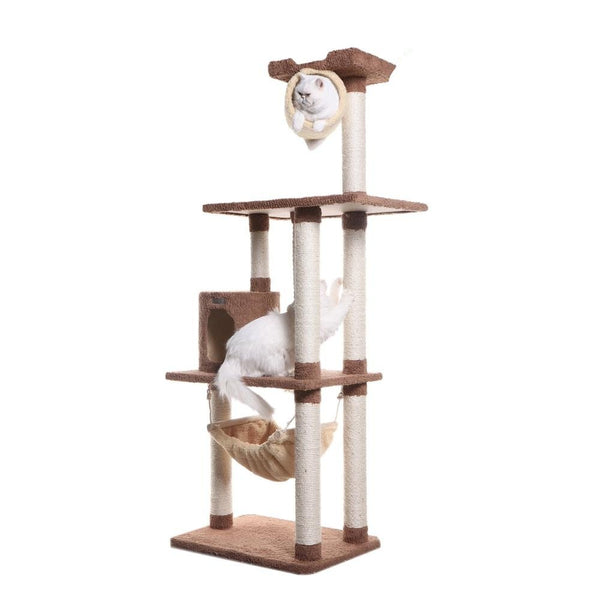 70" Real Wood Cat Tree With Scratch Posts, Hammock For Cats & Kittens