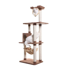 70" Real Wood Cat Tree With Scratch Posts, Hammock For Cats & Kittens