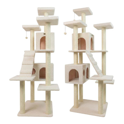 Pressed Wood Cat Tree with Sisal Posts, Multi-Level Ramp Tower and Condos