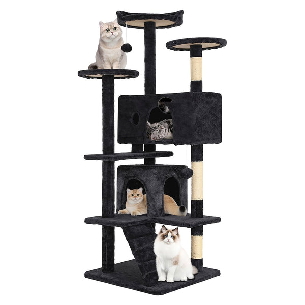 Poki Transitional Wood Cat Condo Tree Tower in Dark Gray