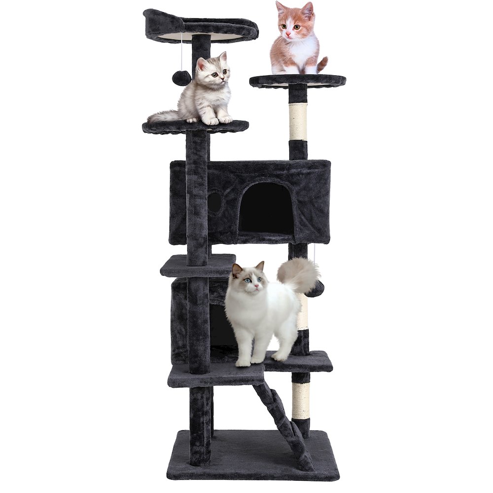 Poki Transitional Wood Cat Condo Tree Tower in Dark Gray