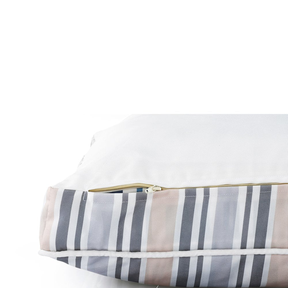 Neutral Striped Pillow Dog and Cat Bed with Removable Cover