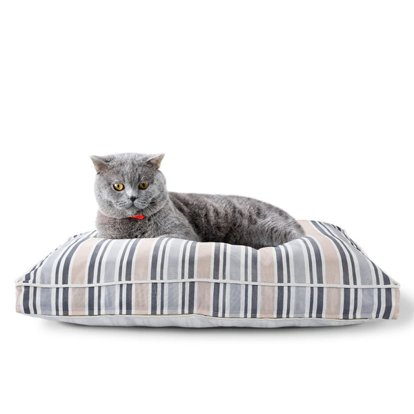 Neutral Striped Pillow Dog and Cat Bed with Removable Cover