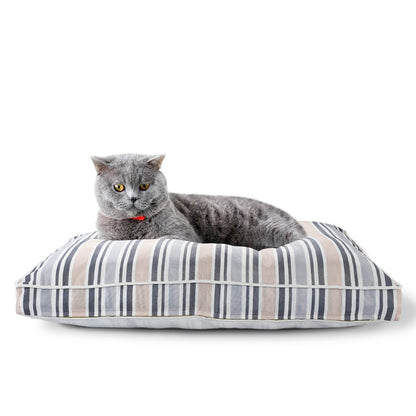 Neutral Striped Pillow Dog and Cat Bed with Removable Cover