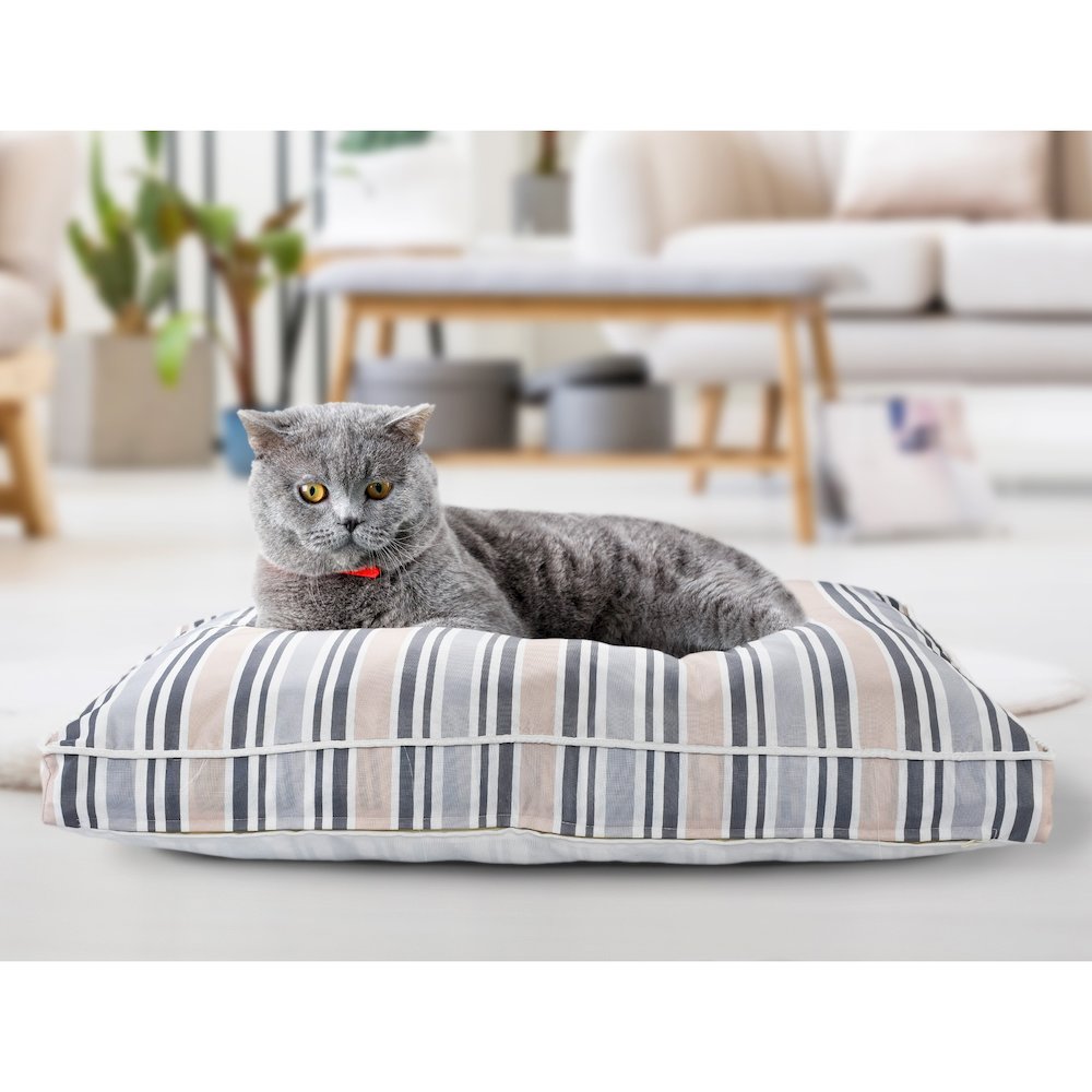 Neutral Striped Pillow Dog and Cat Bed with Removable Cover