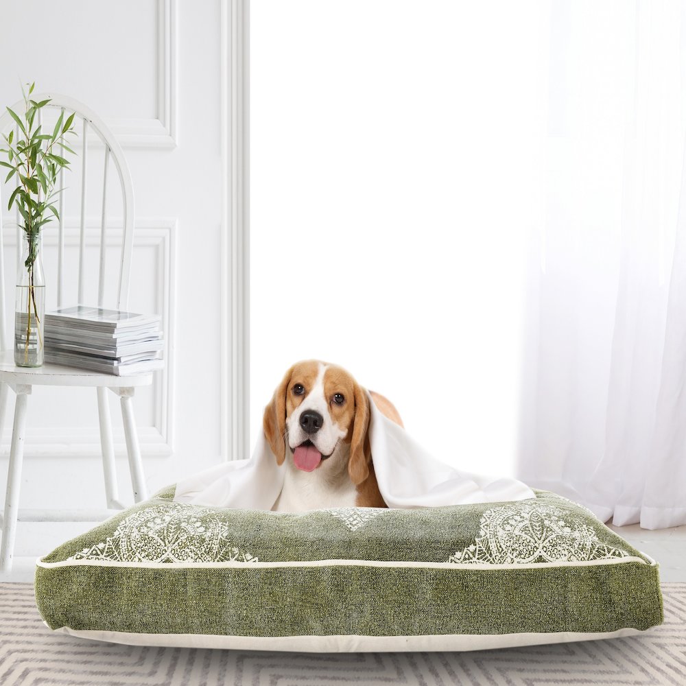 Medallion Stonewash Pillow Dog Bed with Removable Cover