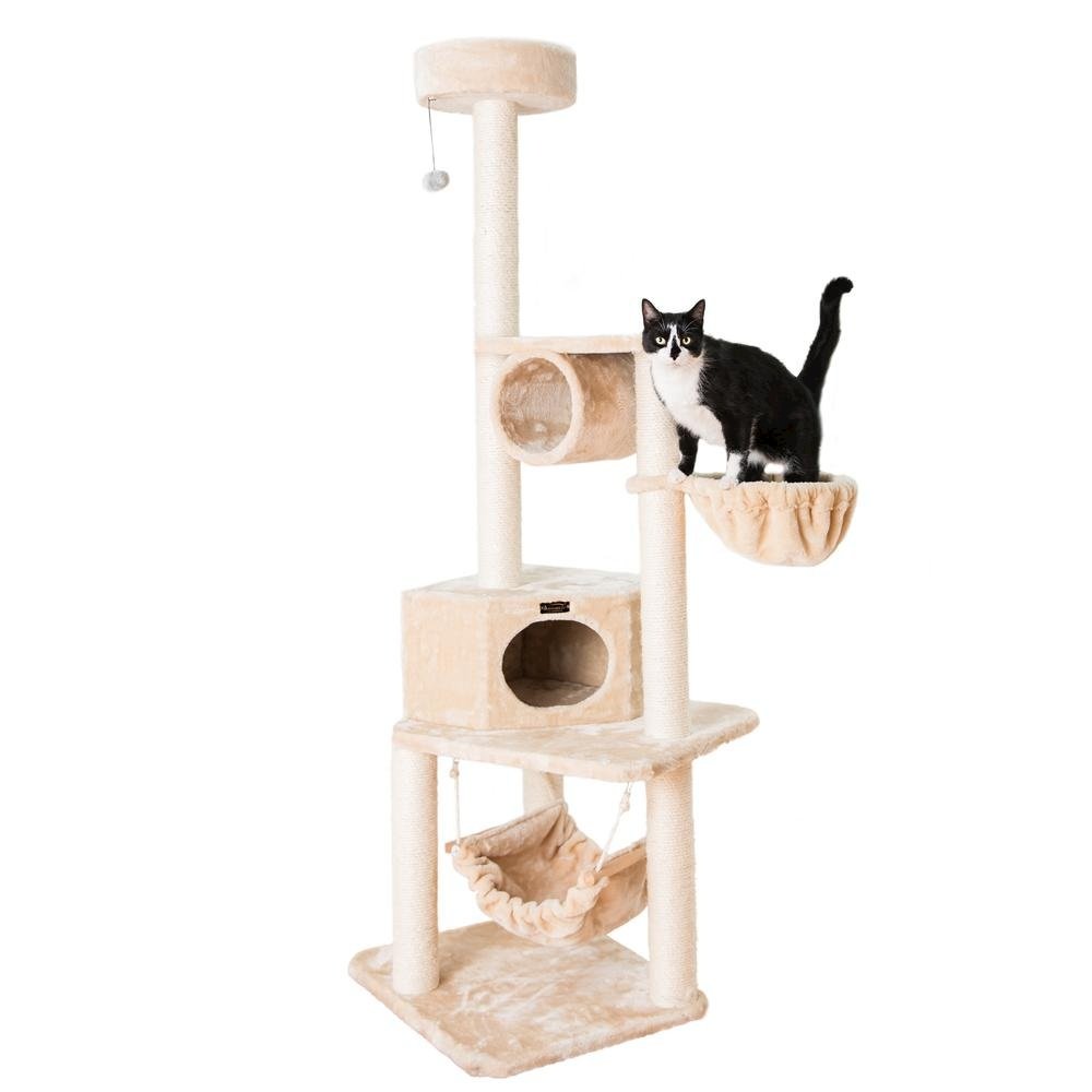 72" H Pet Real Wood Cat Tower, Tower Entertainment Furniture, Basket, Perch