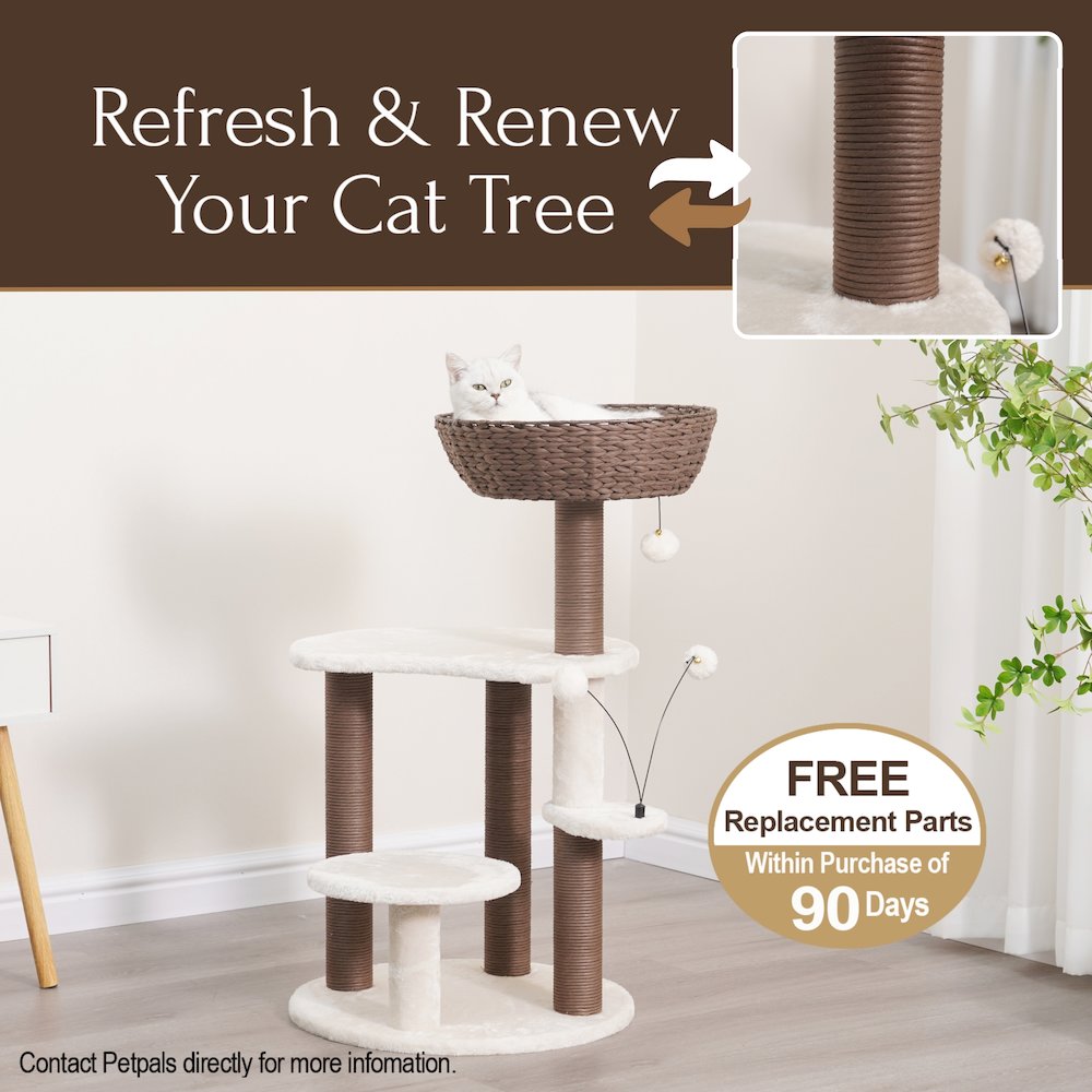 Group Quartz Handwoven Eco-Friendly Cat Tree, Paper Rope Scratching Posts, 36"