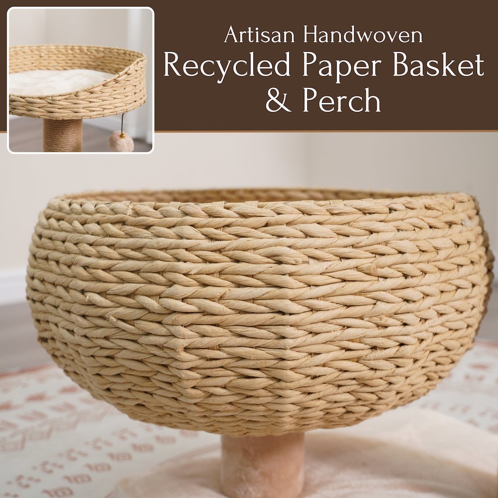 30-in Paper Rope Hand Woven Condo & Perch Cat Tree, Beige