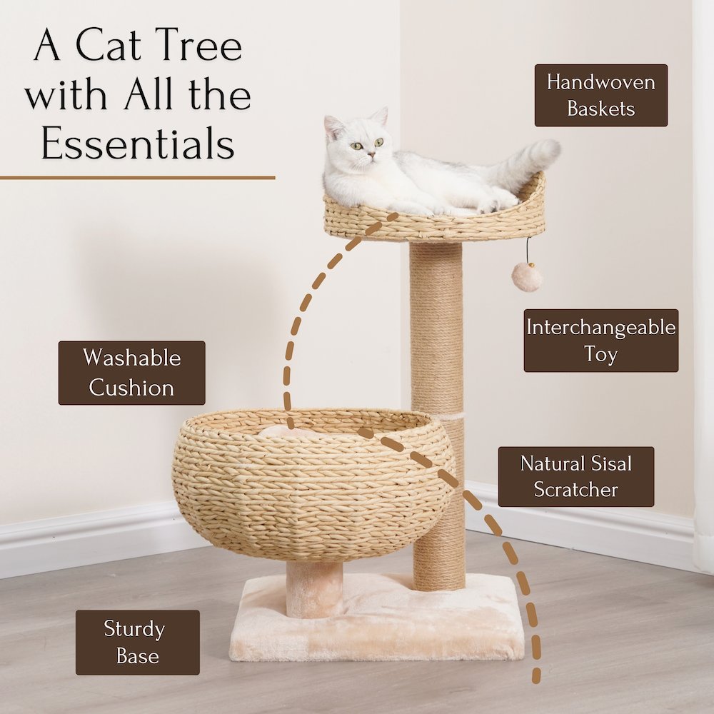 30-in Paper Rope Hand Woven Condo & Perch Cat Tree, Beige