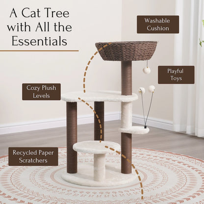 Group Quartz Handwoven Eco-Friendly Cat Tree, Paper Rope Scratching Posts, 36"