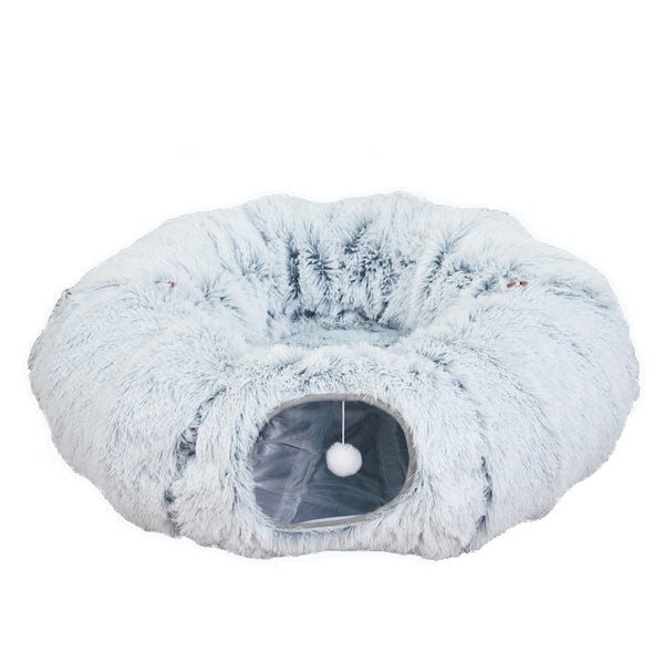 Grey Cat Tunnel with Faux Fur