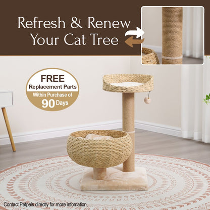 30-in Paper Rope Hand Woven Condo & Perch Cat Tree, Beige