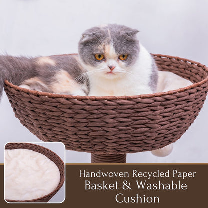 Group Quartz Handwoven Eco-Friendly Cat Tree, Paper Rope Scratching Posts, 36"