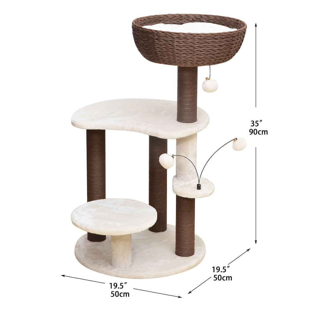 Group Quartz Handwoven Eco-Friendly Cat Tree, Paper Rope Scratching Posts, 36"