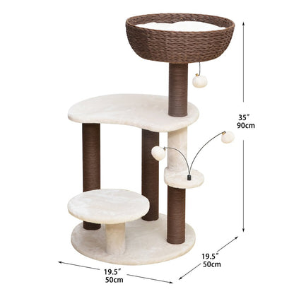 Group Quartz Handwoven Eco-Friendly Cat Tree, Paper Rope Scratching Posts, 36"