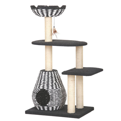 49-in Cat Tree With Recyclable Paper Rope Perch & Condo Lounger, Black & White