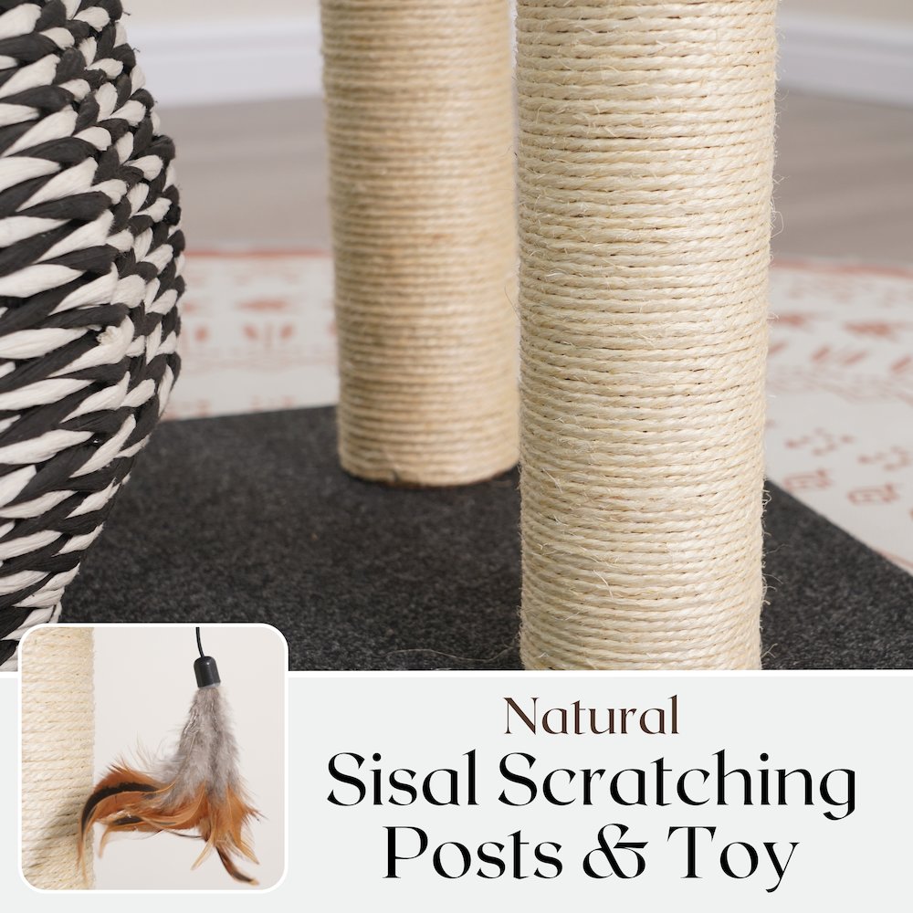49-in Cat Tree With Recyclable Paper Rope Perch & Condo Lounger, Black & White