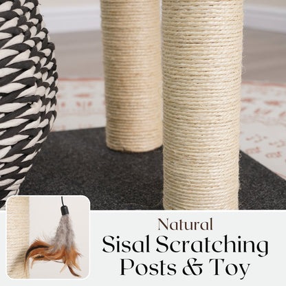 49-in Cat Tree With Recyclable Paper Rope Perch & Condo Lounger, Black & White
