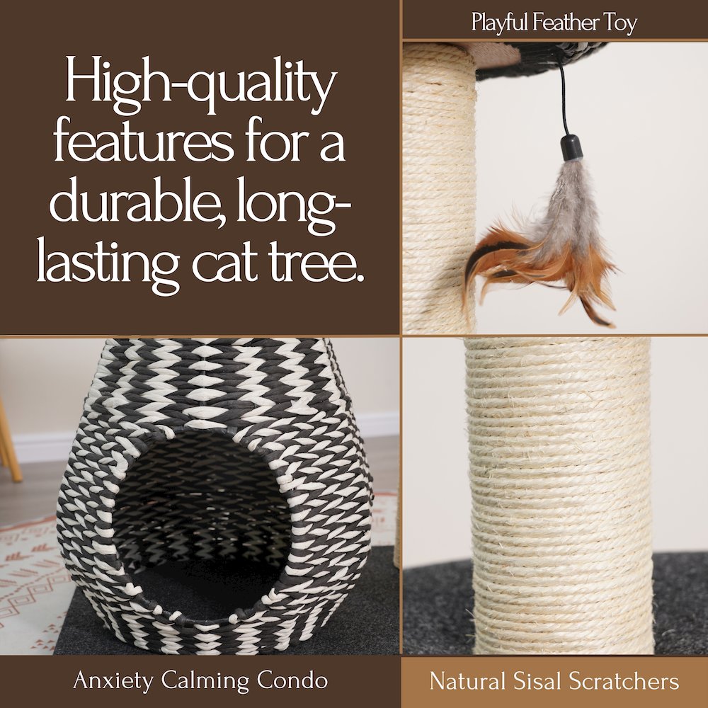49-in Cat Tree With Recyclable Paper Rope Perch & Condo Lounger, Black & White