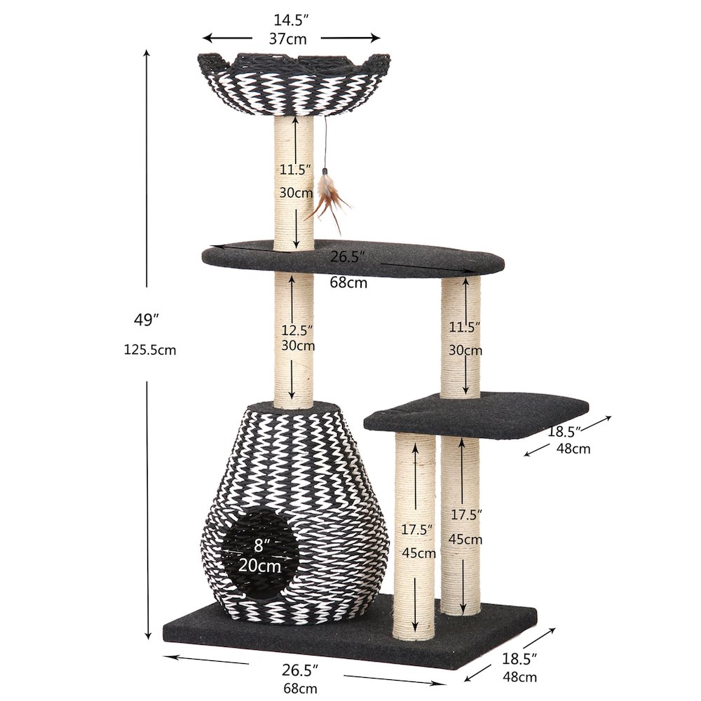 49-in Cat Tree With Recyclable Paper Rope Perch & Condo Lounger, Black & White