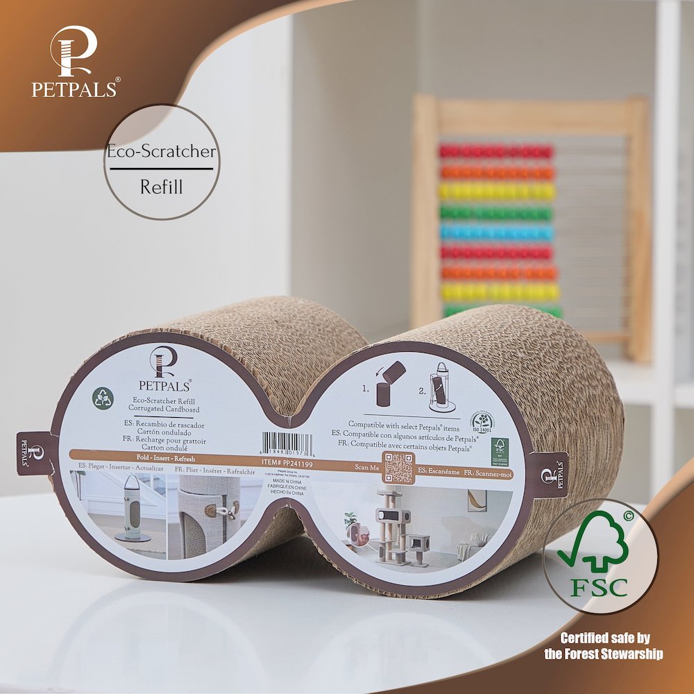 PetPals Eco-Scratcher Refill 1 Replacement Cardboard Cat Scratcher Inserts, Set of 2