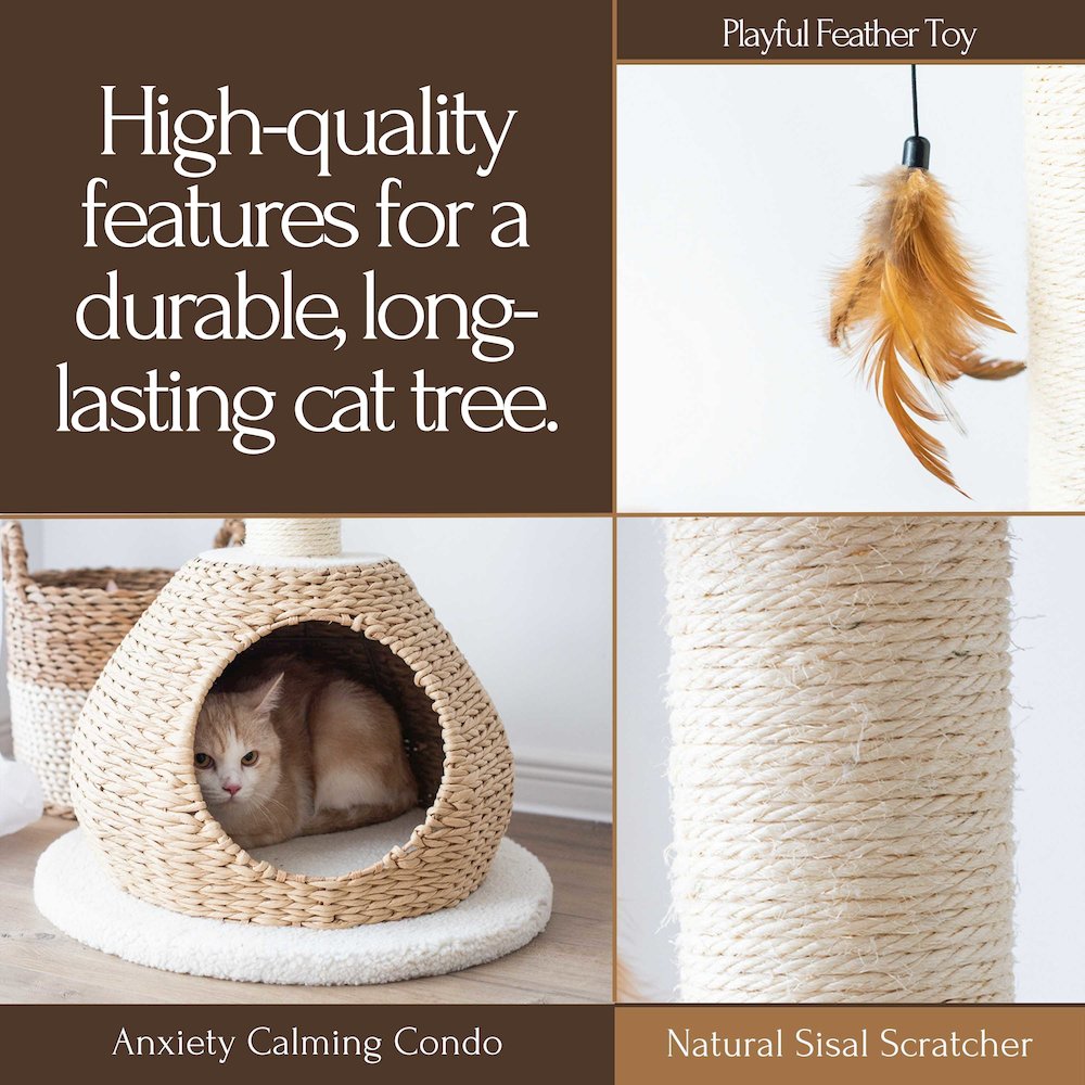 29-in Walk Up Paper Rope Condo & Perch With Sisal Post Cat Tree, Tan & Cream