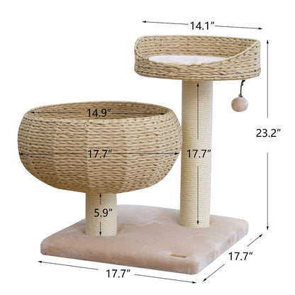 23-in Paper Rope Hand Woven Condo & Perch Cat Tree, Natural