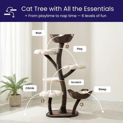 Blossom 6-Level 59" Cat Tree with Replaceable Parts, Washable Beds