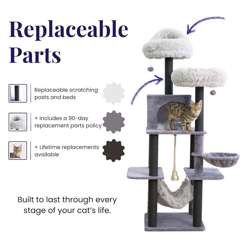 Bradbury 7-Level 62.5” Modern Cat Tree with Replaceable Parts, Washable Beds