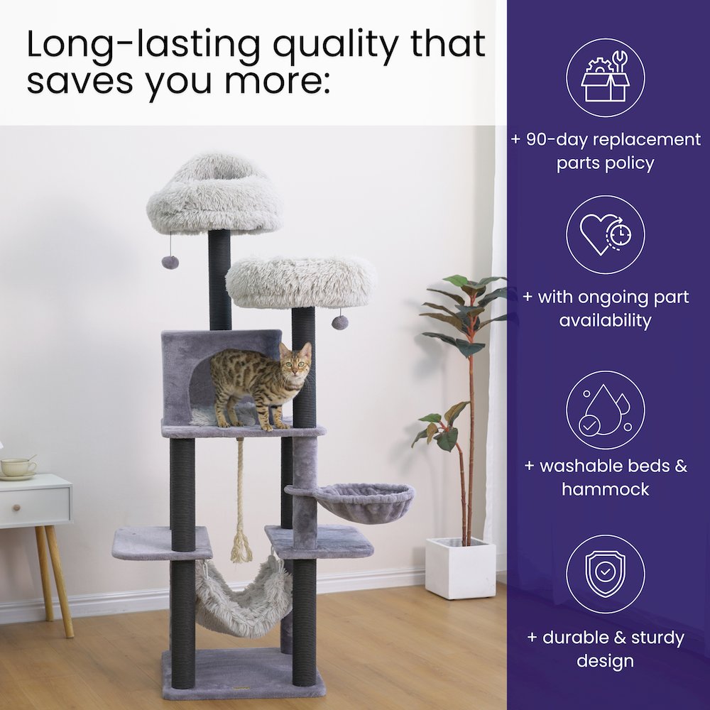 Bradbury 7-Level 62.5” Modern Cat Tree with Replaceable Parts, Washable Beds