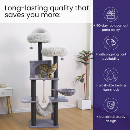 Bradbury 7-Level 62.5” Modern Cat Tree with Replaceable Parts, Washable Beds