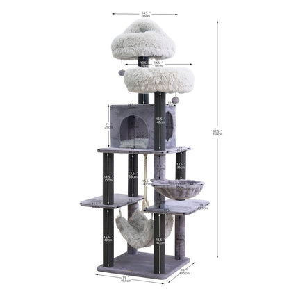 Bradbury 7-Level 62.5” Modern Cat Tree with Replaceable Parts, Washable Beds