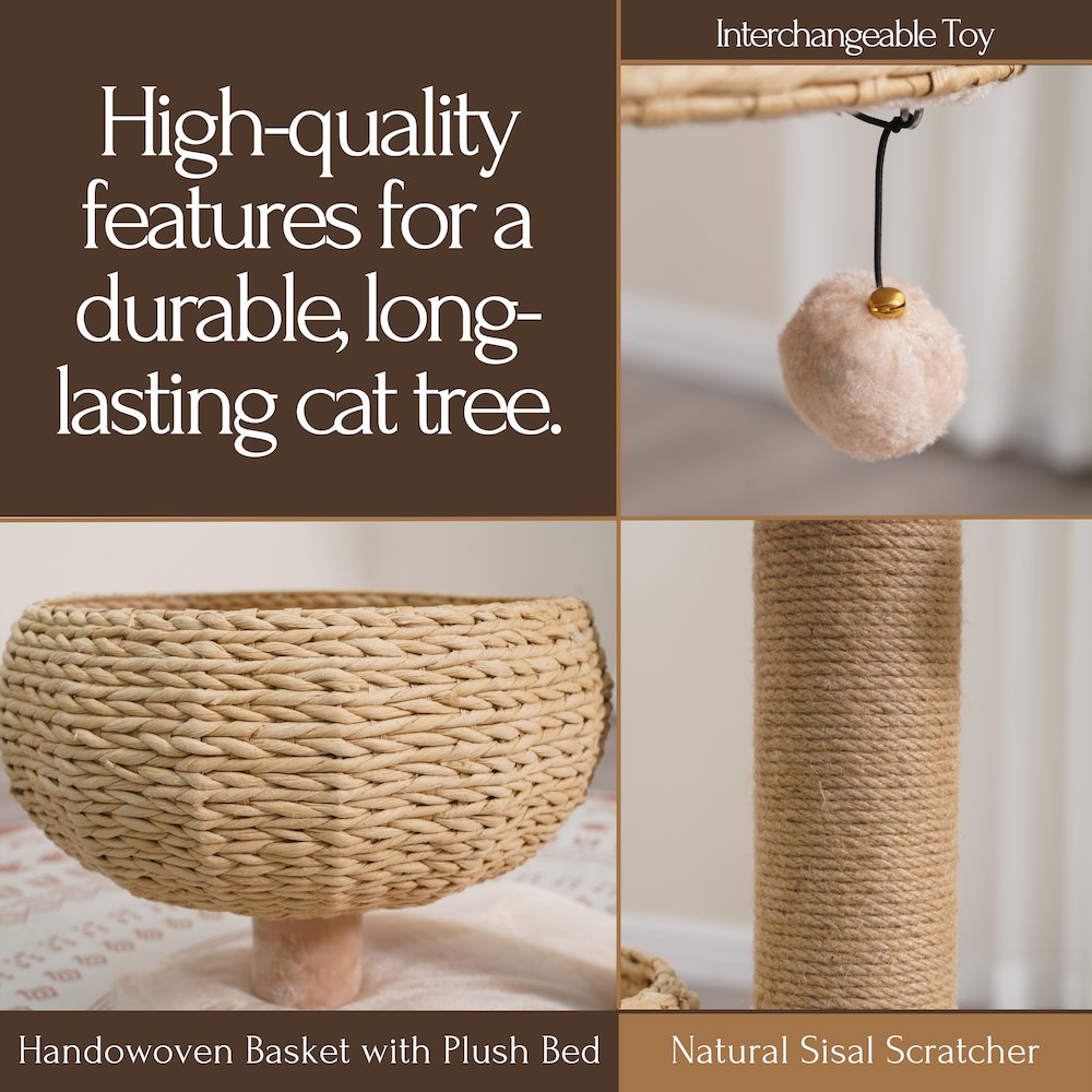 30-in Paper Rope Hand Woven Condo & Perch Cat Tree, Beige