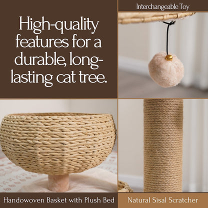 30-in Paper Rope Hand Woven Condo & Perch Cat Tree, Beige