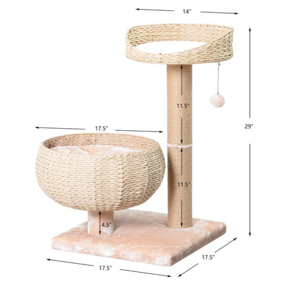 30-in Paper Rope Hand Woven Condo & Perch Cat Tree, Beige