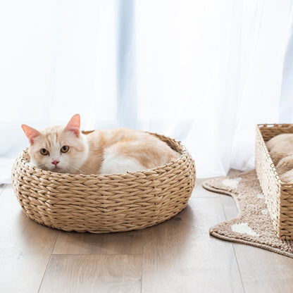 Paper Rope Wicker Design Round Cat Bed
