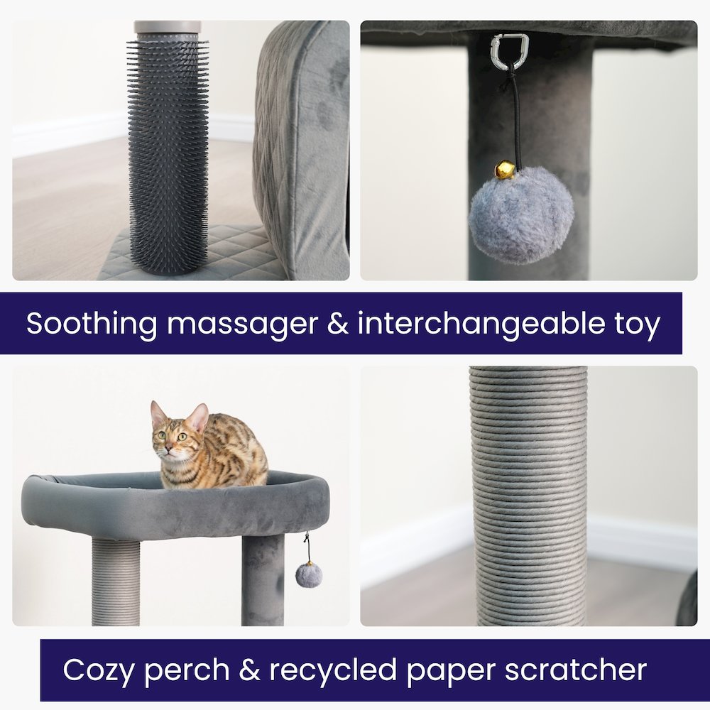 2-Level 30.5" Quilted Velvet Cat Tree with Recycled Paper Scratcher, Plush Perch